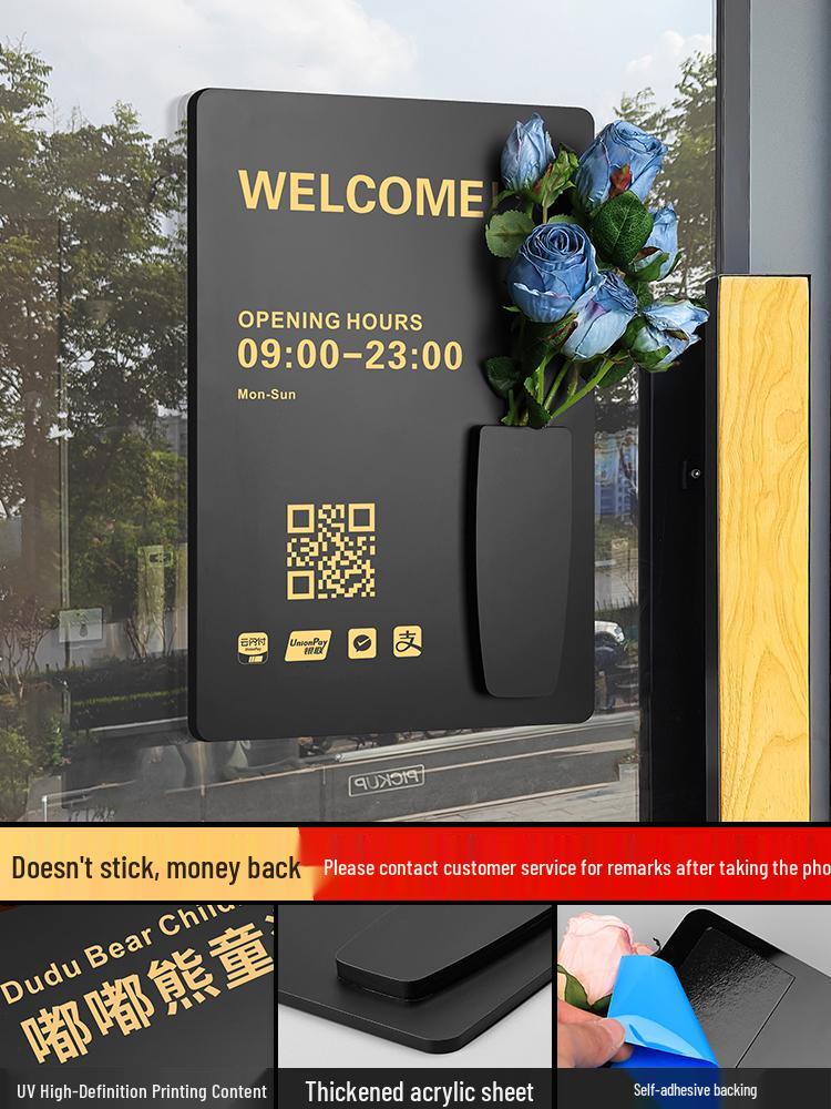 Custom Acrylic Business Hours Door Sign Sticker for Storefronts