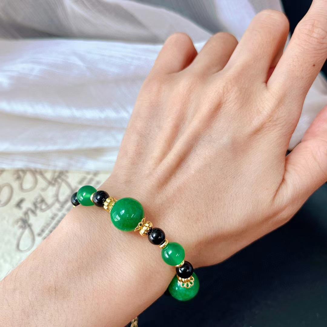 National Style Natural Chalcedony Natural Black Agate Bracelet Atmosphere Bracelet Niche