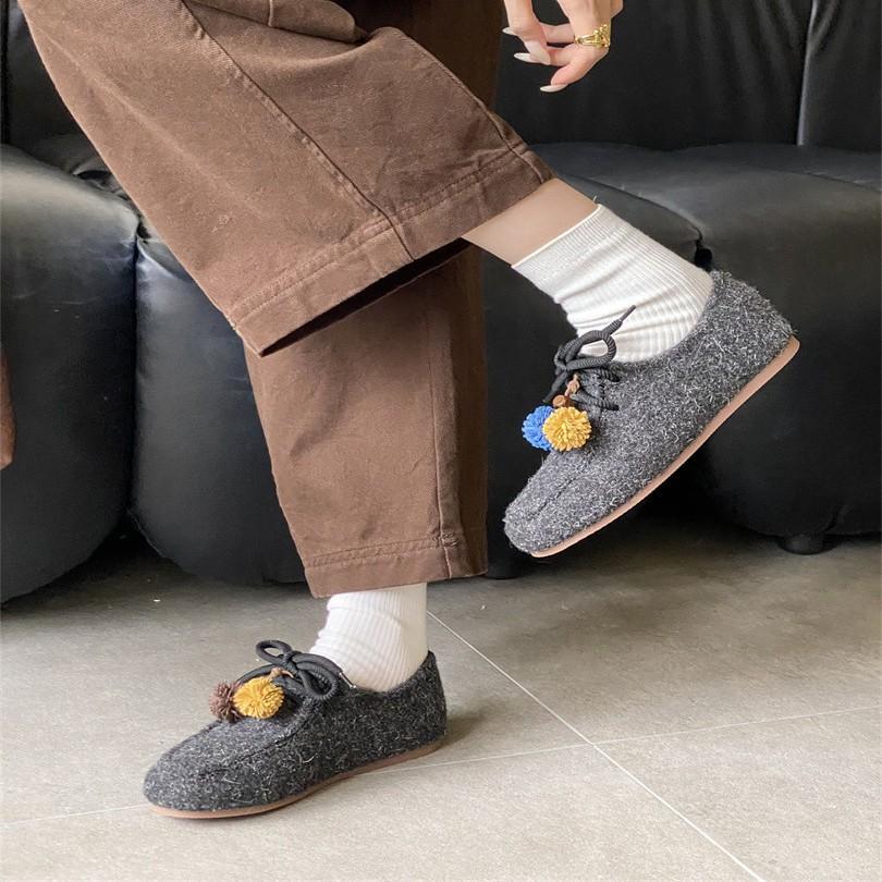 2025 new round toe platform matte flat outer wear commuter soft-soled women's singles shoes wool wool boxen shoes