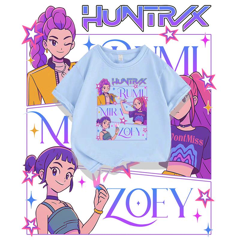 KPop Devil Hunter Print Fashion Casual Top 2025 Movie Round-neck Cartoon Girl and Boy T-shirt Casual Girl Clothing