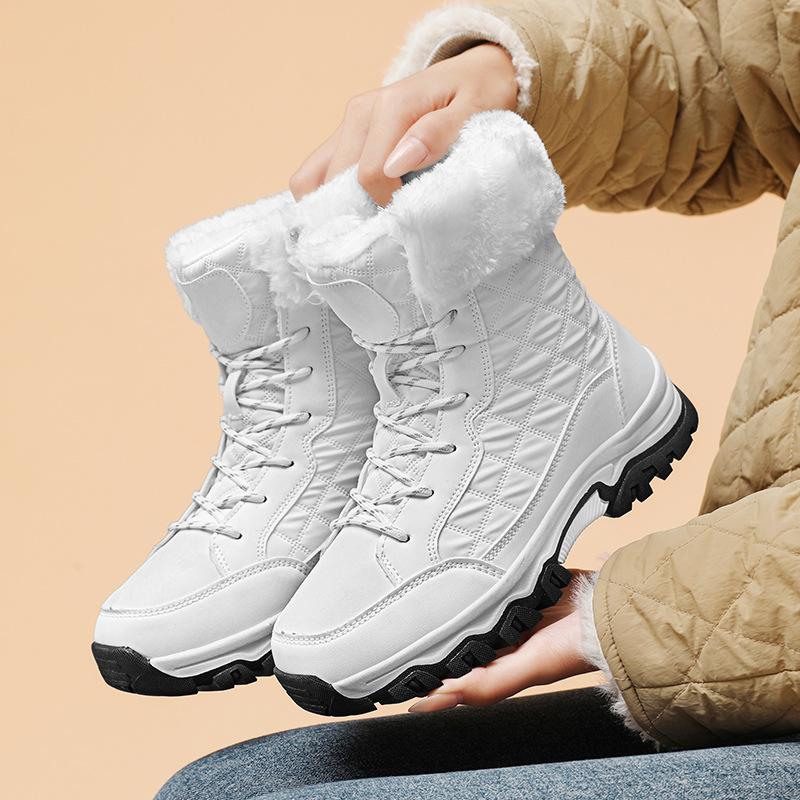 New winter snow boots women's medium tube warm and piled thickened Northeast outdoor ski cotton shoes large size