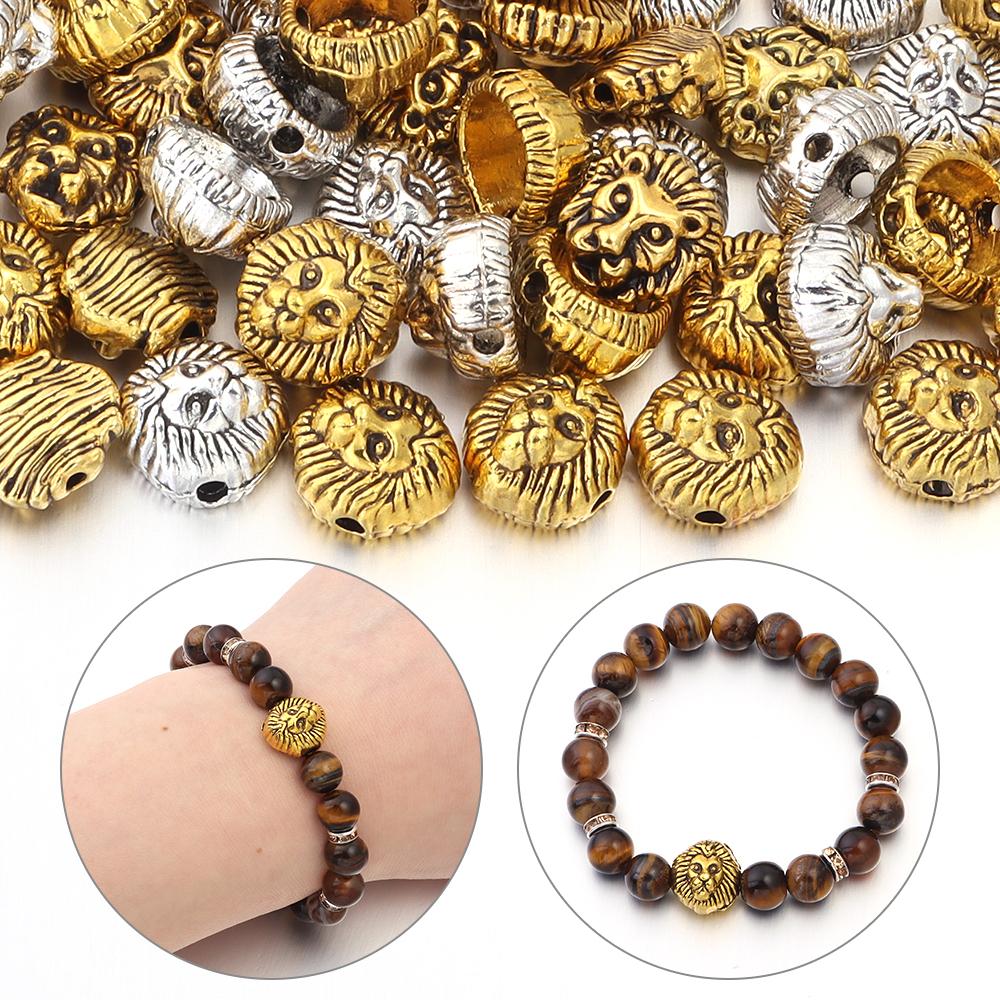 20pcs/lot Antique Lion Head Back Alloy Beads Charm Spacer Beads For Jewelry Making DIY Pendants Necklace Bracelets Accessories