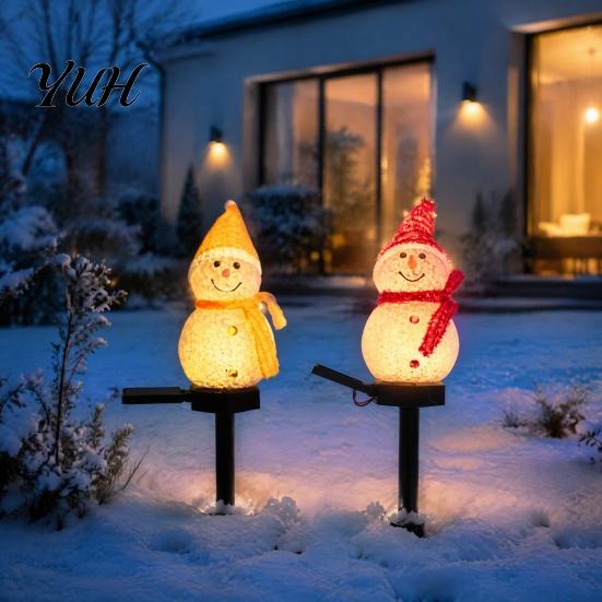 LED Decorative Lawn Ornament Solar Snowman Pathway Lights, Outdoor Waterproof Ground Stake with Resin Landscape Lamp Light, Garden Light for