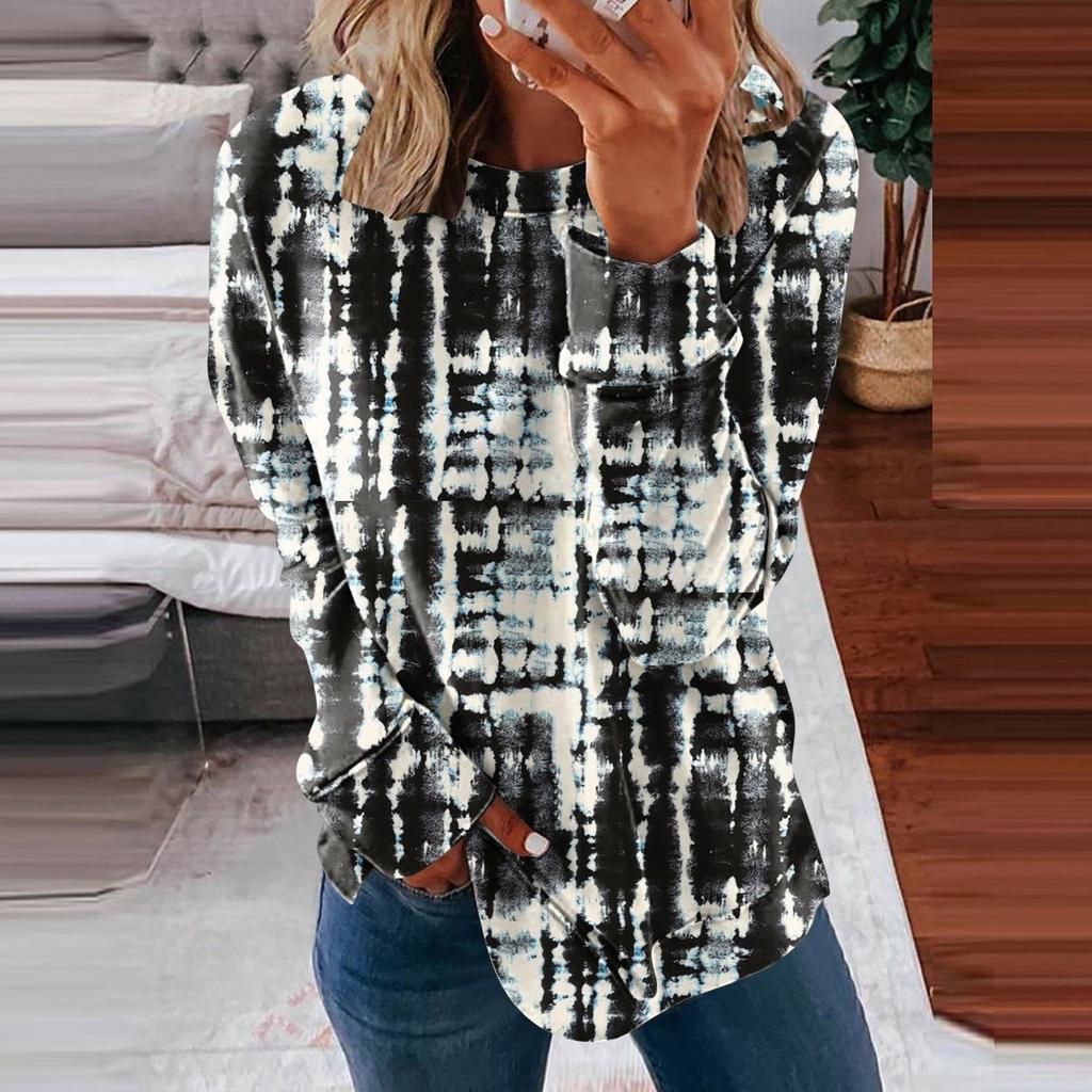 Women's Casual Fashion  Print Long Sleeve O-Neck Pullover Top