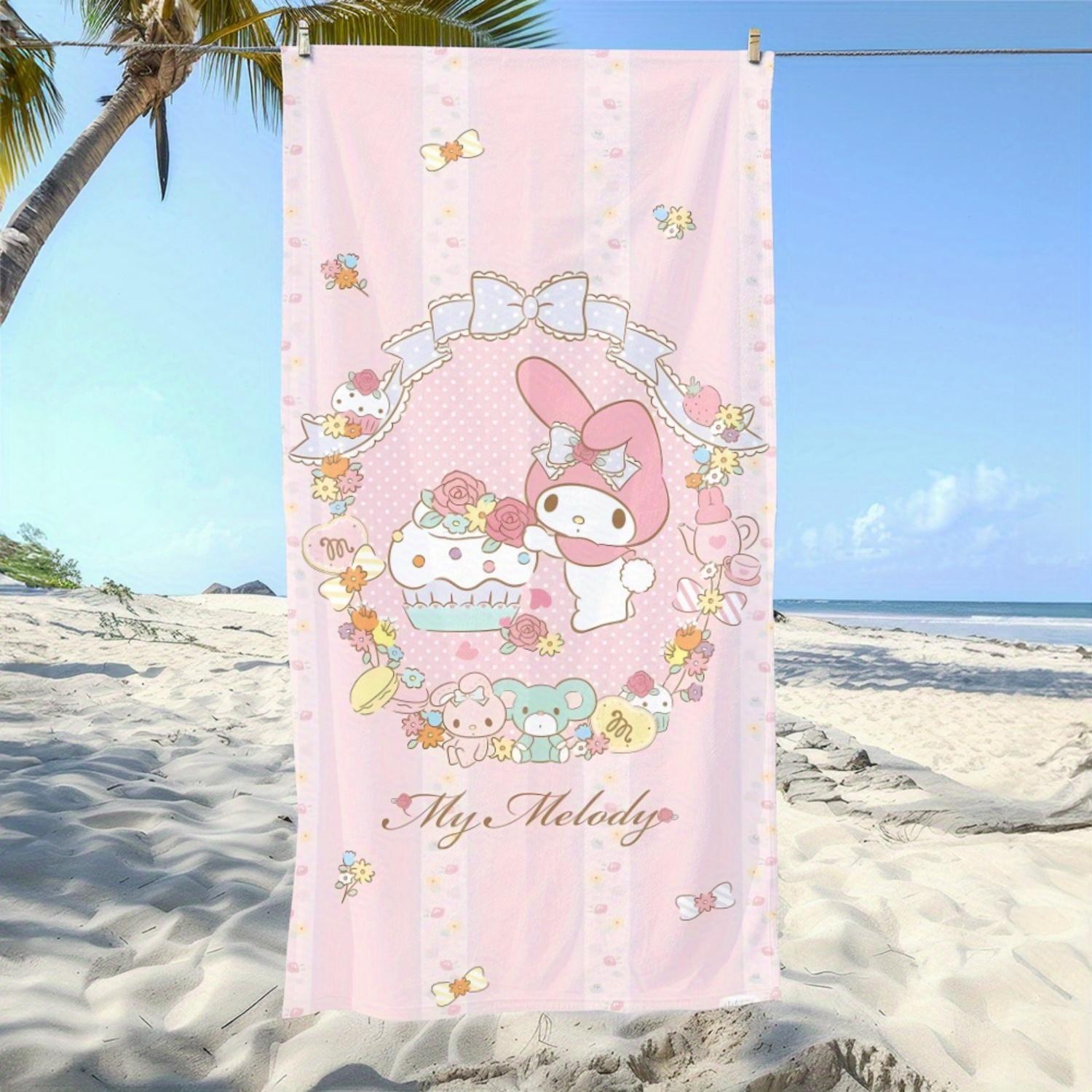 1pc Sanrio My Melody Pink Beach Towel | Cute Cake and Friends Design, Soft, Absorbent, Quick-Drying, Polyester Microfiber W40*H60(CM)