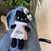 Angelo Nero Gatto dalle Gambe Lunghe Peluche Portachiavi a Forma di Cuore Giocattolo Ciondolo
