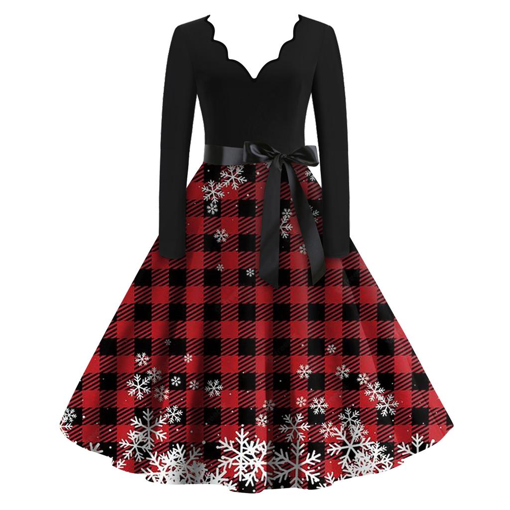 Damenmode mit V-Ausschnitt, lässig, schmal, weihnachtlich bedruckt, langärmelig