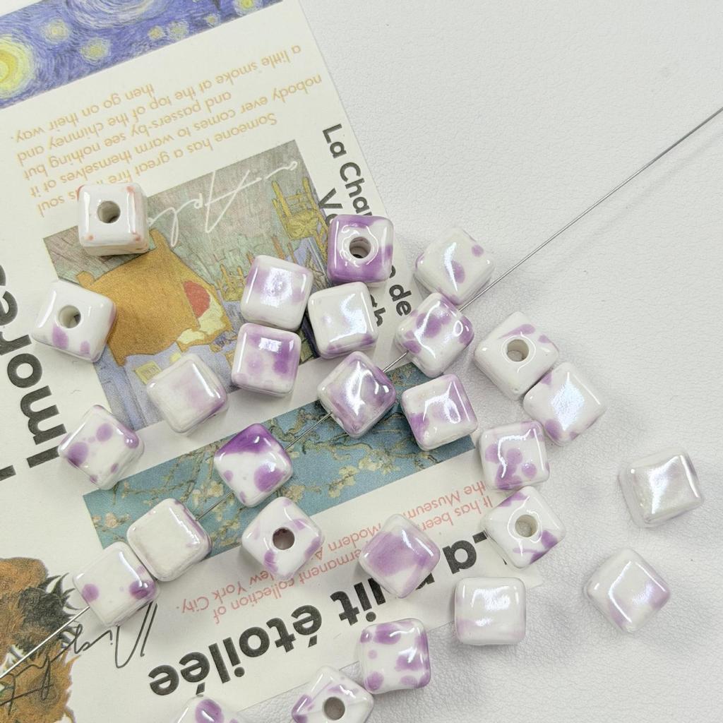 Colorful 3D Square Ceramic Beads for DIY Necklaces and Bracelets
