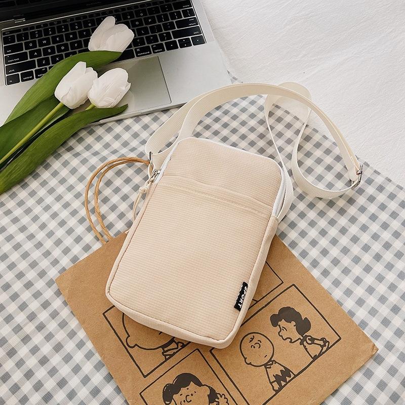Canvas Mobile Phone Pouch Women Mini Crossbody Bag Single Shoulder Bag Vertical Key Mobile Phone Bag Portable Coin Purse Wallet
