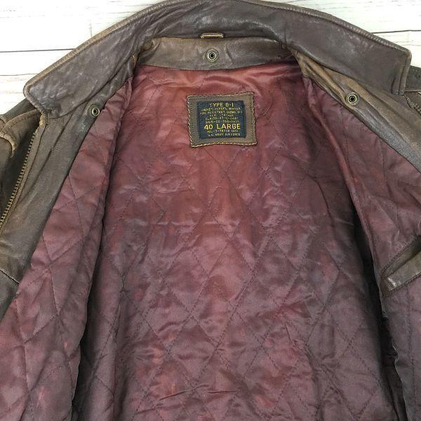 US NAVY Echte Lederjacke TYP G-1 Herren L Dunkelbraun Hergestellt in Korea Militär Bomber(GEBRAUCHT)