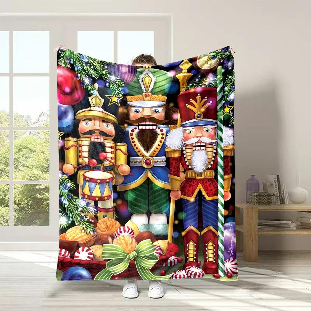 3D Christmas Nutcracker Soft Flannel Blanket for Bed Bedroom Sofa Picnic, Warm Throw Blanket for Cover Outdoor Leisure Nap Gift