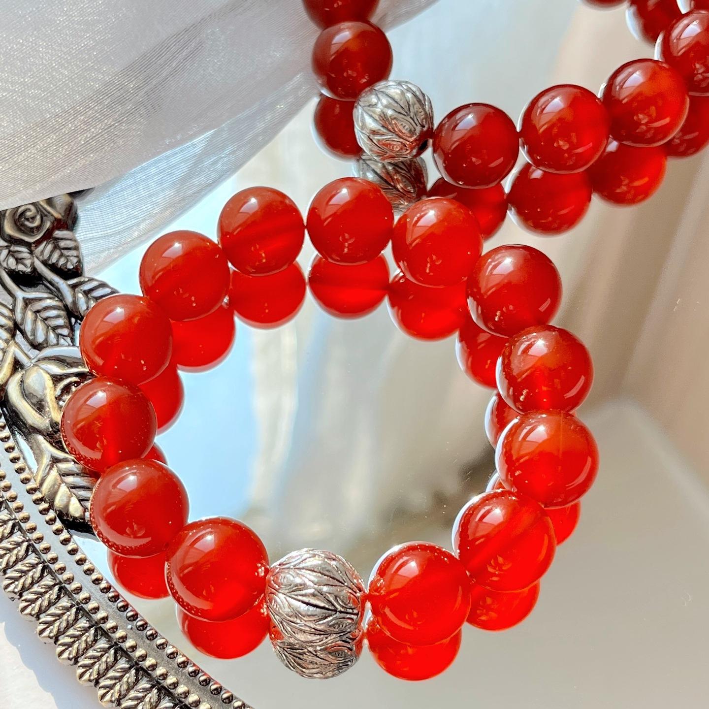 14Mm Large Granular Pigeon Blood Red Vitreous Natural Chalcedony Bracelet