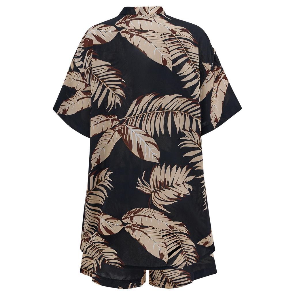 Summer Women's Printed Casual Vacation Style Cardigan And Shorts Set