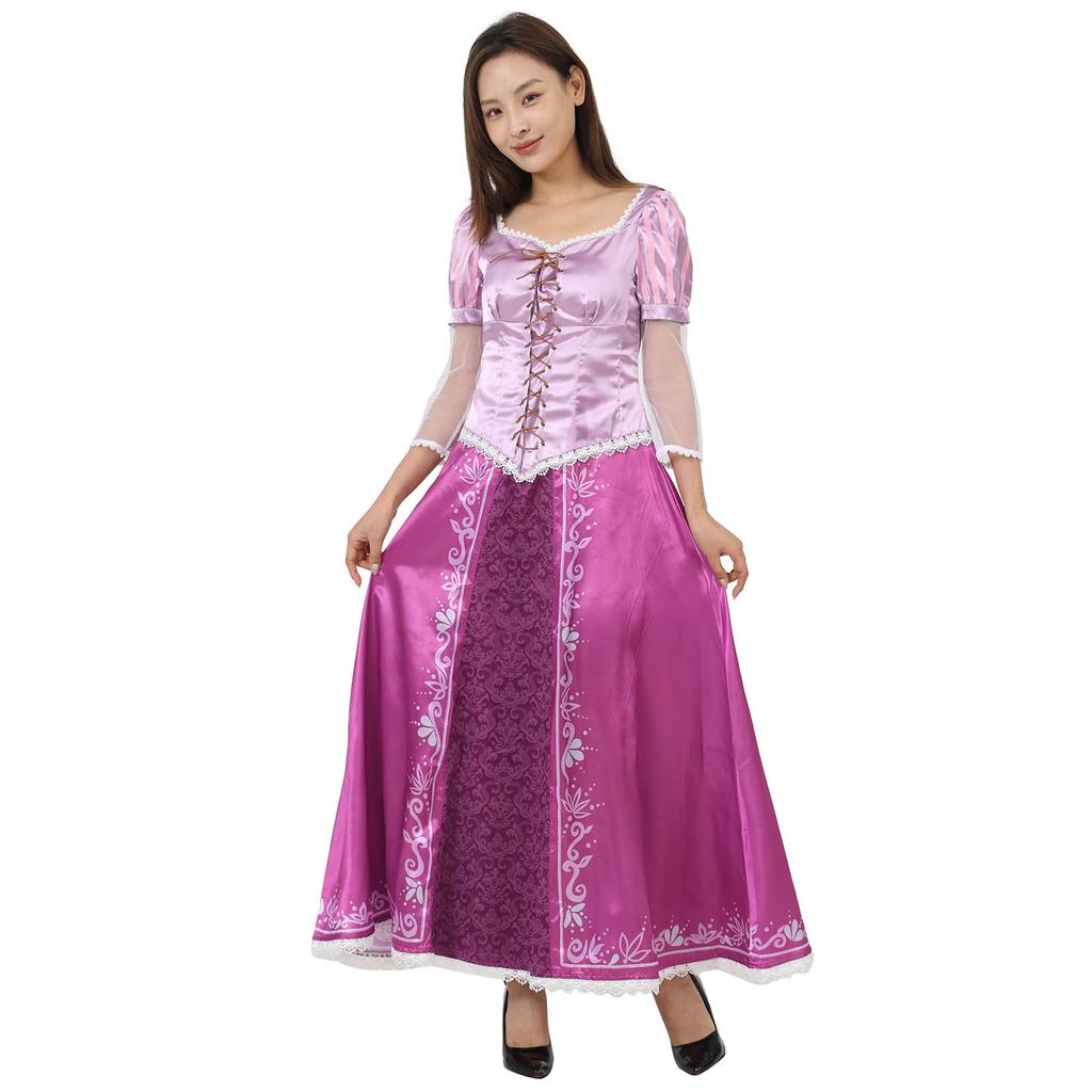 Costum Cosplay Rapunzel Coskawa, Rochie de Prințesă, Costum de Halloween pentru Adulți (Dimensiunea S)