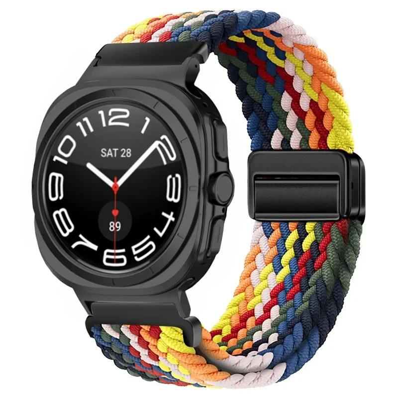 Gevlochten Nylon Lusband Voor Samsung Galaxy Watch Ultra 47mm Magnetische Armband Polsband voor Galaxy Watch 8 Ultra 2026 47mm Band