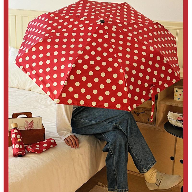 Red Polka Dot Umbrella, Women's, Fully Automatic/manual Sun Umbrella, Dual-purpose Sun and Sun Protection, Folding Umbrella