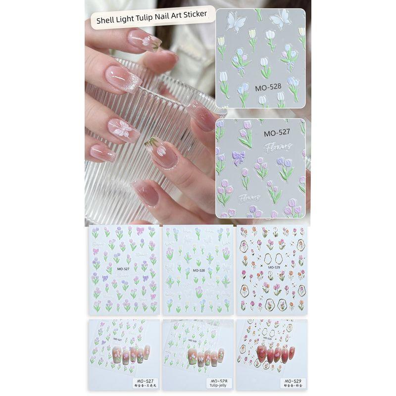 

Тисневанная наклейка «Тюльпан» Цветок Наклейка для нейл-арта Розовая Ранняя весна Трехмерный Цветок с пятью лепестками Расписные наклейки Украшение для ногтей Relief Tulip three (mo527 series)