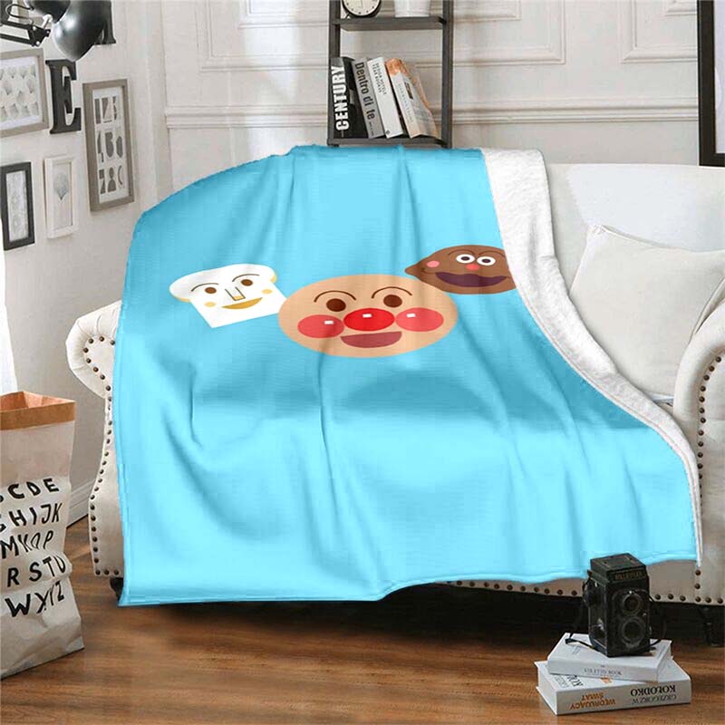 Kawaii Anpanman Printed Throw Blanket Soft Comfortable Warm Blanket For Kids Nursery Bedroom Living Room Office Travel Camping