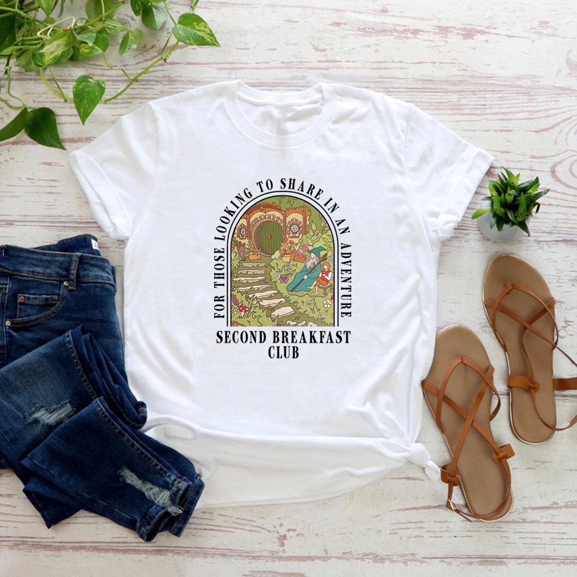 Second Breakfast Club T-Shirt Adventure Bookish T-shirt Fantasy Book Lover Top Unisex Short Sleeve Graphic T Shirt Bookish Merch S белый