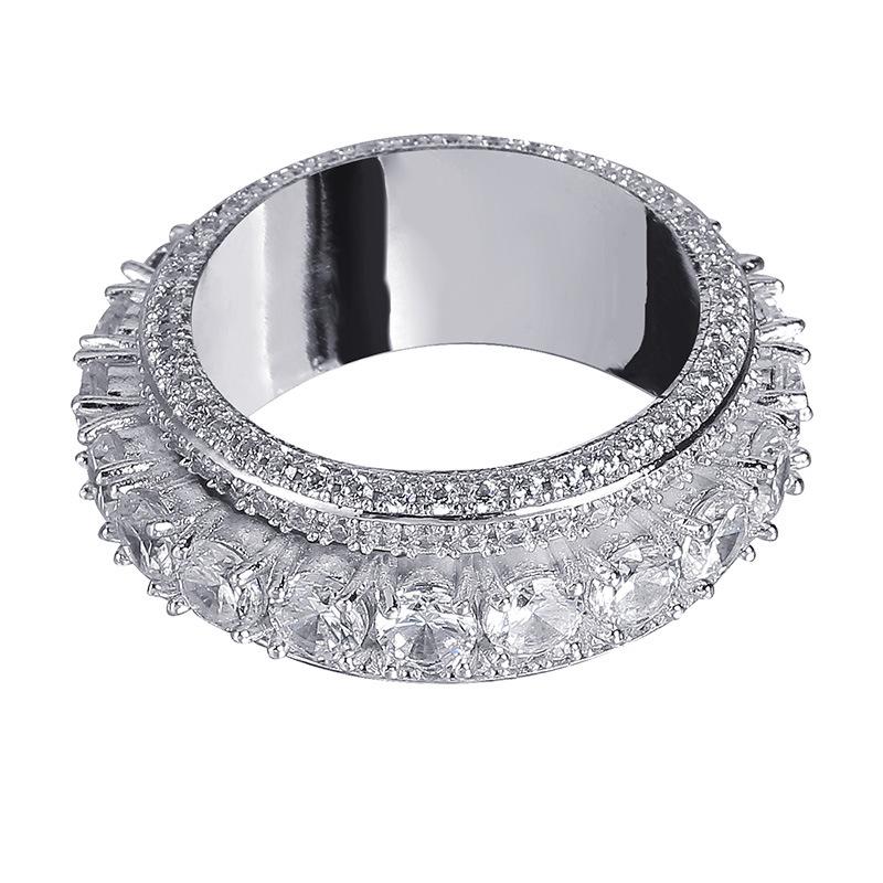 New Trendy Fashion Hip Hop Brass Gold Plated Men Women Iced Out Cubic Zircon Pave Lab Diamond Finger Spinner Ring Rapper Jewelry 7 серебряный