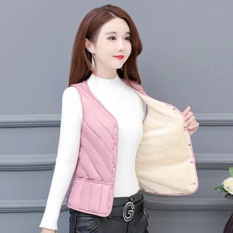 Autumn/Winter Slim-Fit Short Cotton Waistcoat for Women Versatile Waistcoat Layering Warm Thickened Cold Protection