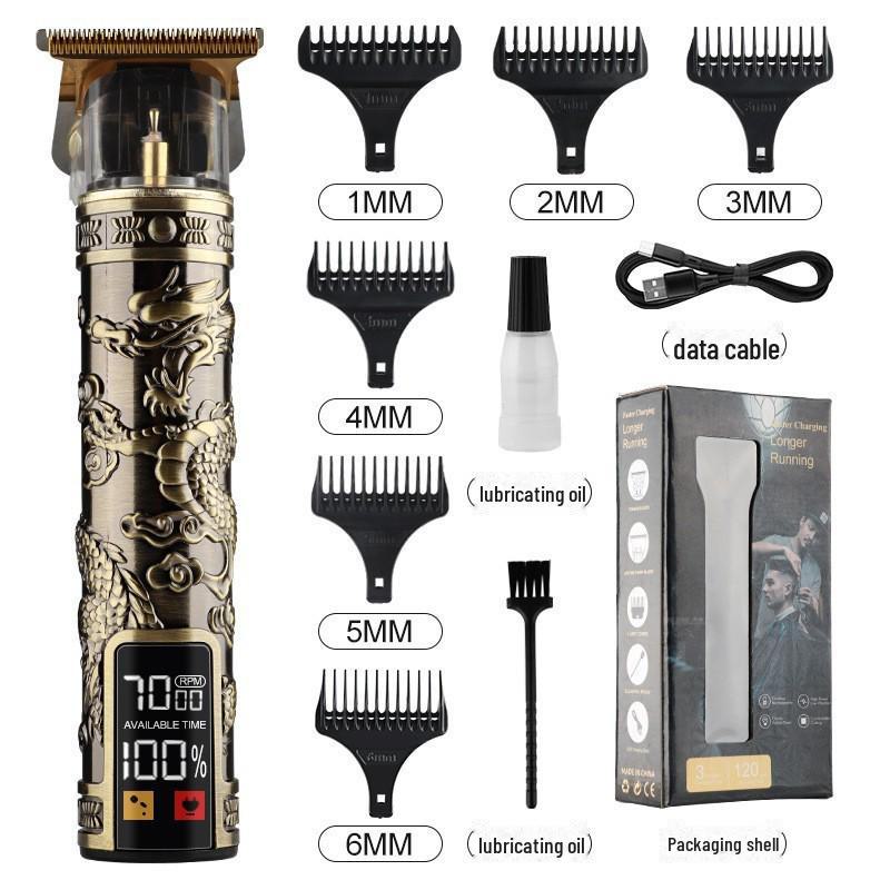 Rechargeable Metal Hair Clipper: Oil Head, Carving, Bald, and Cross-Border Electric Razor.