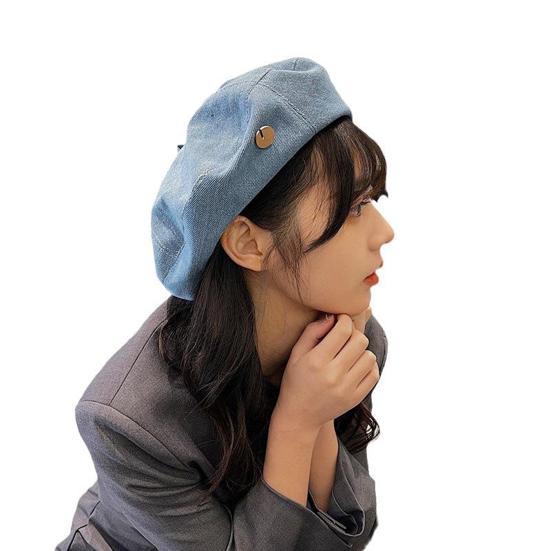 Béret d'été pour femmes style coréen polyvalent en denim chapeau d'artiste grande circonférence de tête chapeau ins