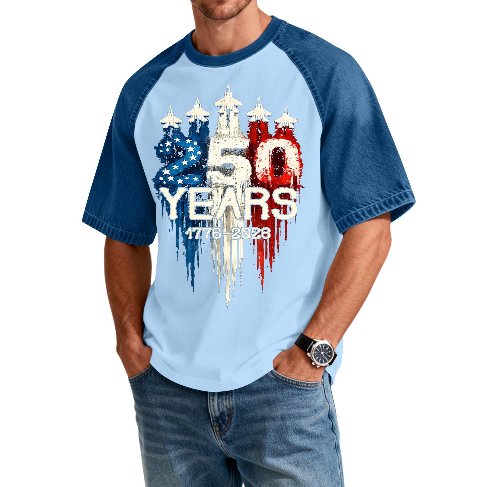 

Men s Denim Patchwork Shirt, Casual Short-sleeved Comfortable T-shirt, Fashionable For Spring And Summer. S