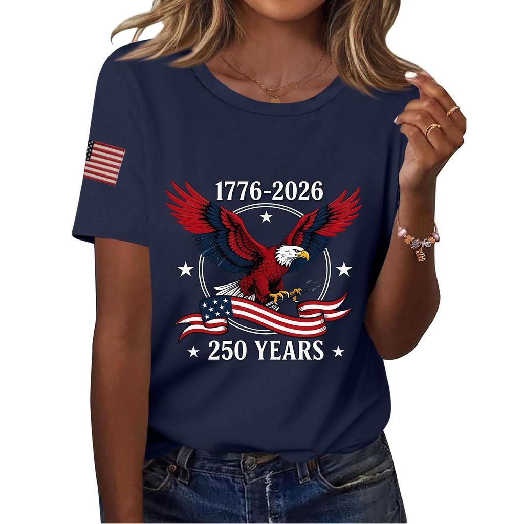 Damenmode, lässig, bedruckt, kurzärmlig, Rundhalsausschnitt, Pullover