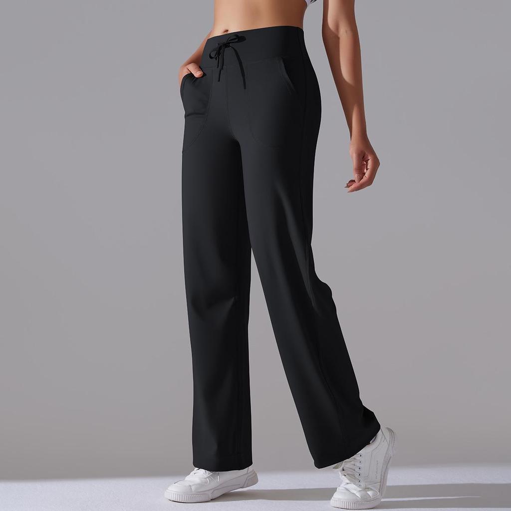 Brushed Breathable High-Waisted Wide-Leg Cropped Yoga Pants with Pockets