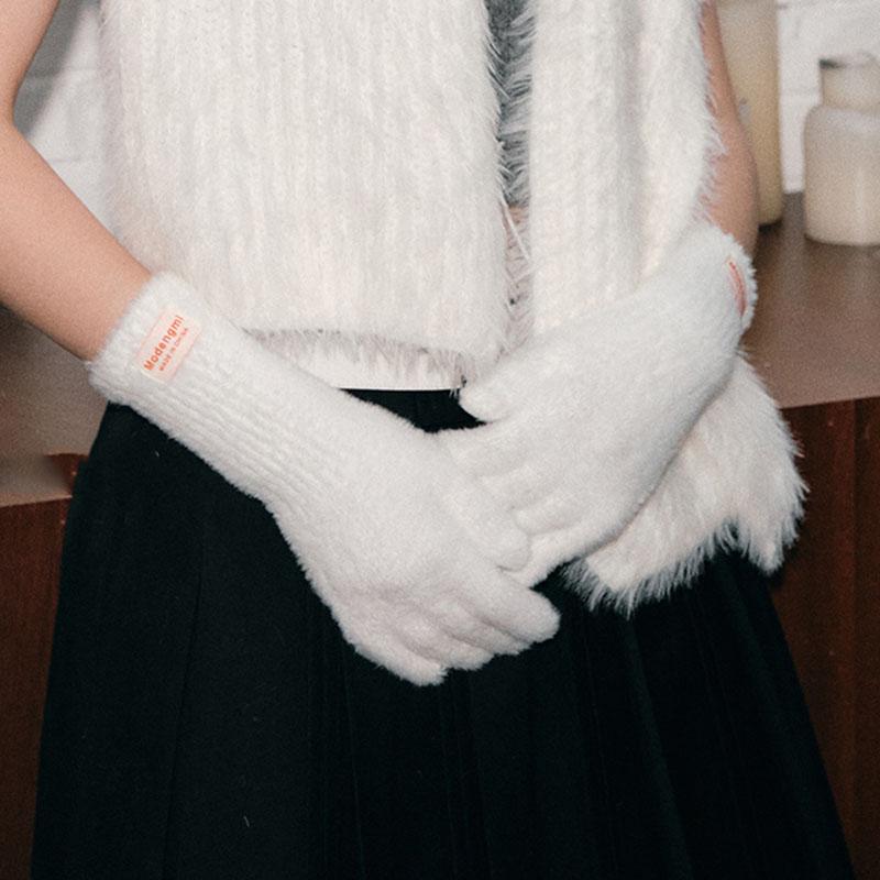 26cm Imitation Mink Velvet Fluffy Solid Women's Gloves Winter Keep Warm Fingertips Touch Screen Fashion Elegant All Match