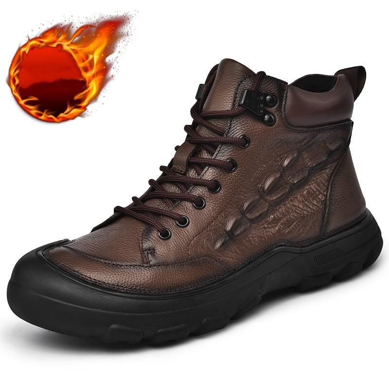 Fashion Genuine Leather Men's High-top Boots Hiking Durable Retro StyleHigh-quality Casual Work Boots Winter Thick Bottom Non-Slip