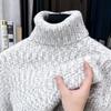 Мужской вязаный свитер с высоким воротником из флиса, зимний, теплый