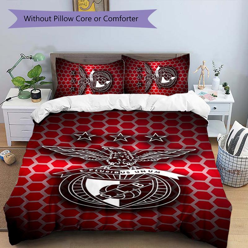 Benfica FC 3pcs Bedding Set Duvet Cover Closure Includes 1 Duvet Cover & 2 Pillowcases for All Seasons Bedroom Home Dorm Decor