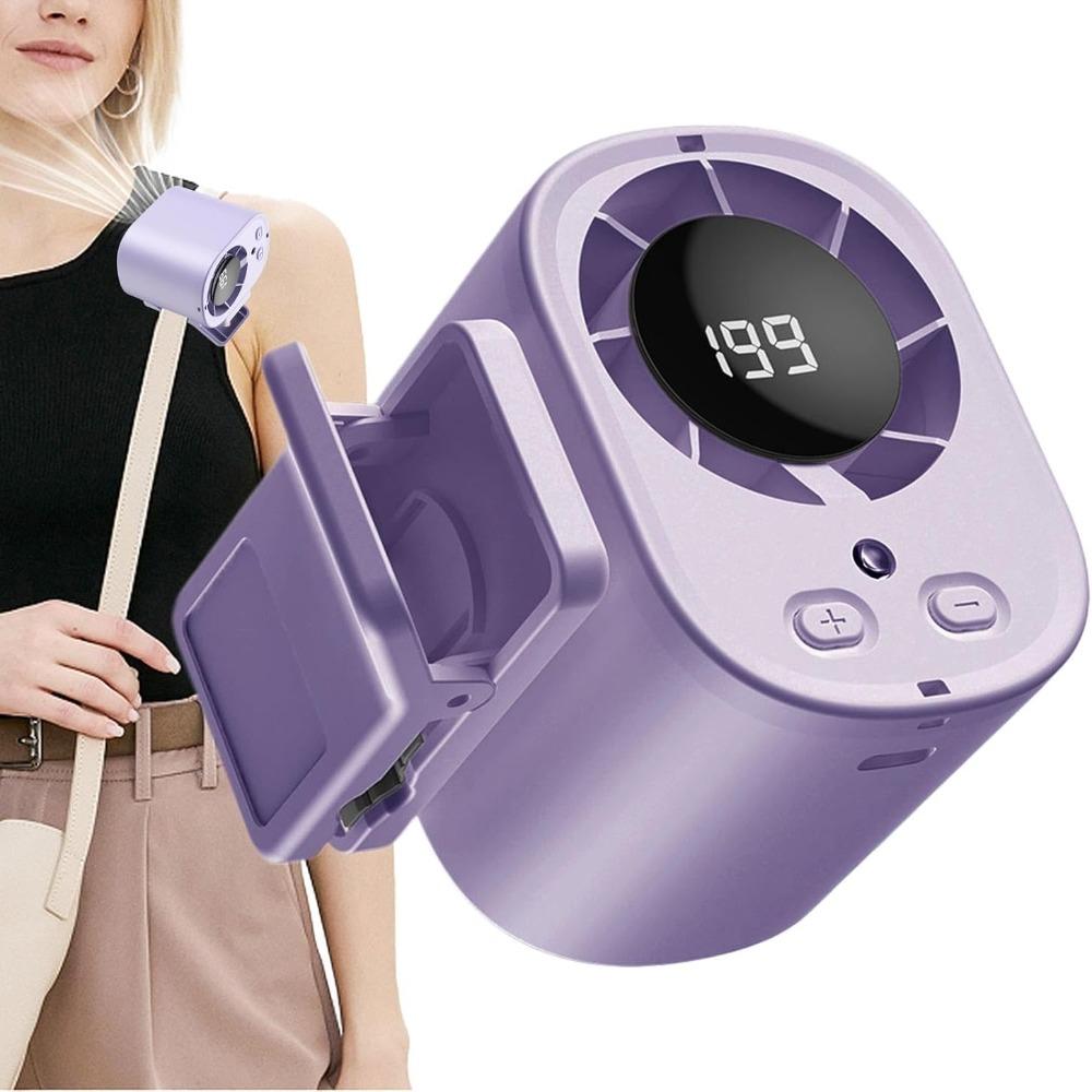 LED Display Mini Silent Fan High-Speed Waist Clip Fan Neck-mounted Handheld Mini Fan Car Use