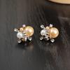 French Temperament Gentle Contrasting Color Diamond-Encrusted Flower Pearl Stud Earrings Light Luxury High-End Niche Simple Earrings