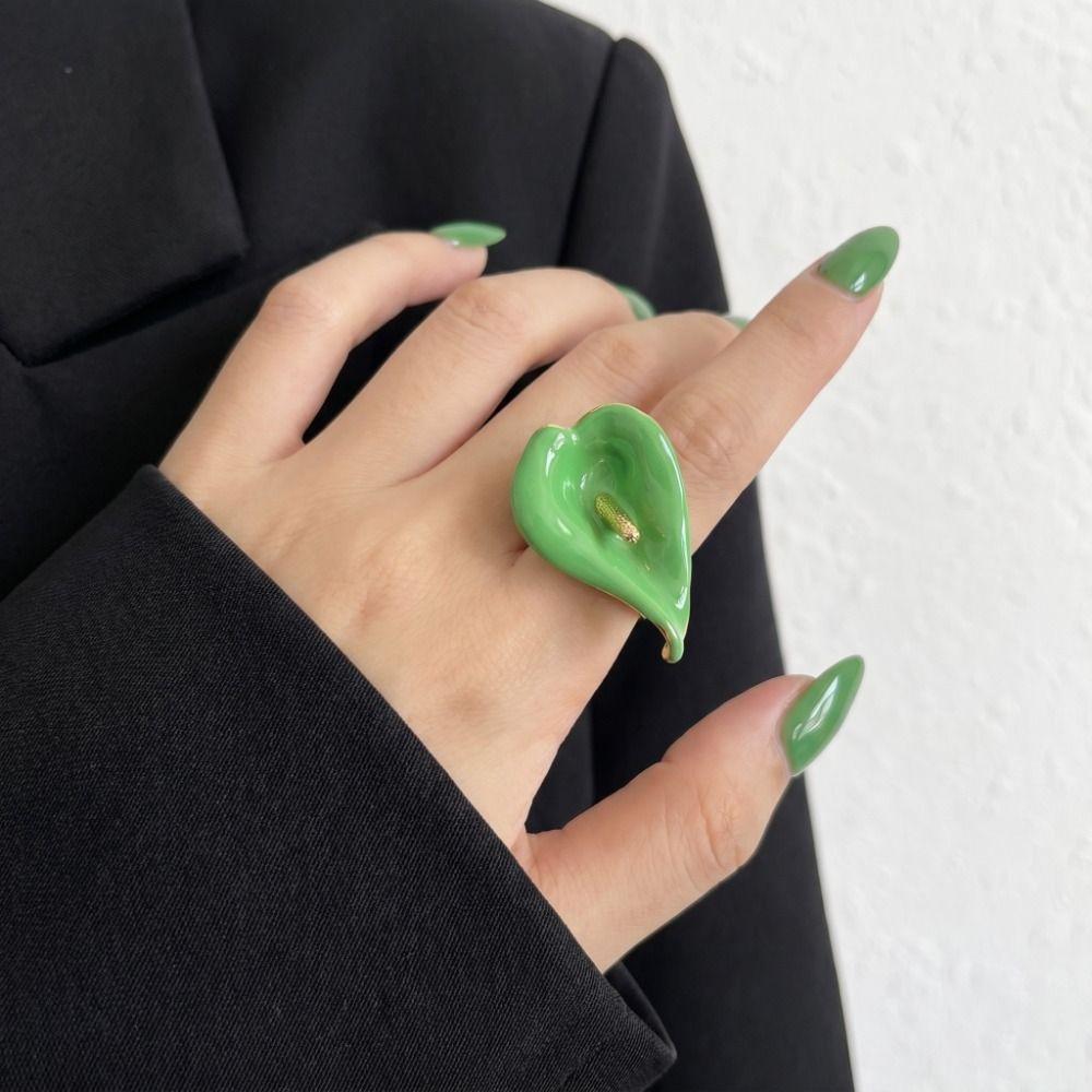 Metal Emalje Kalla Blomst Ring Justerbar Vintage Ring Personlighed Geometrisk Åben Ring Kvinder