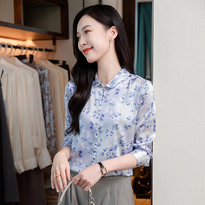 

Silk Long Sleeve Shirt - 2025 Spring Fashion Temperament Print, Elegant & Versatile Top Extra Large рожевий