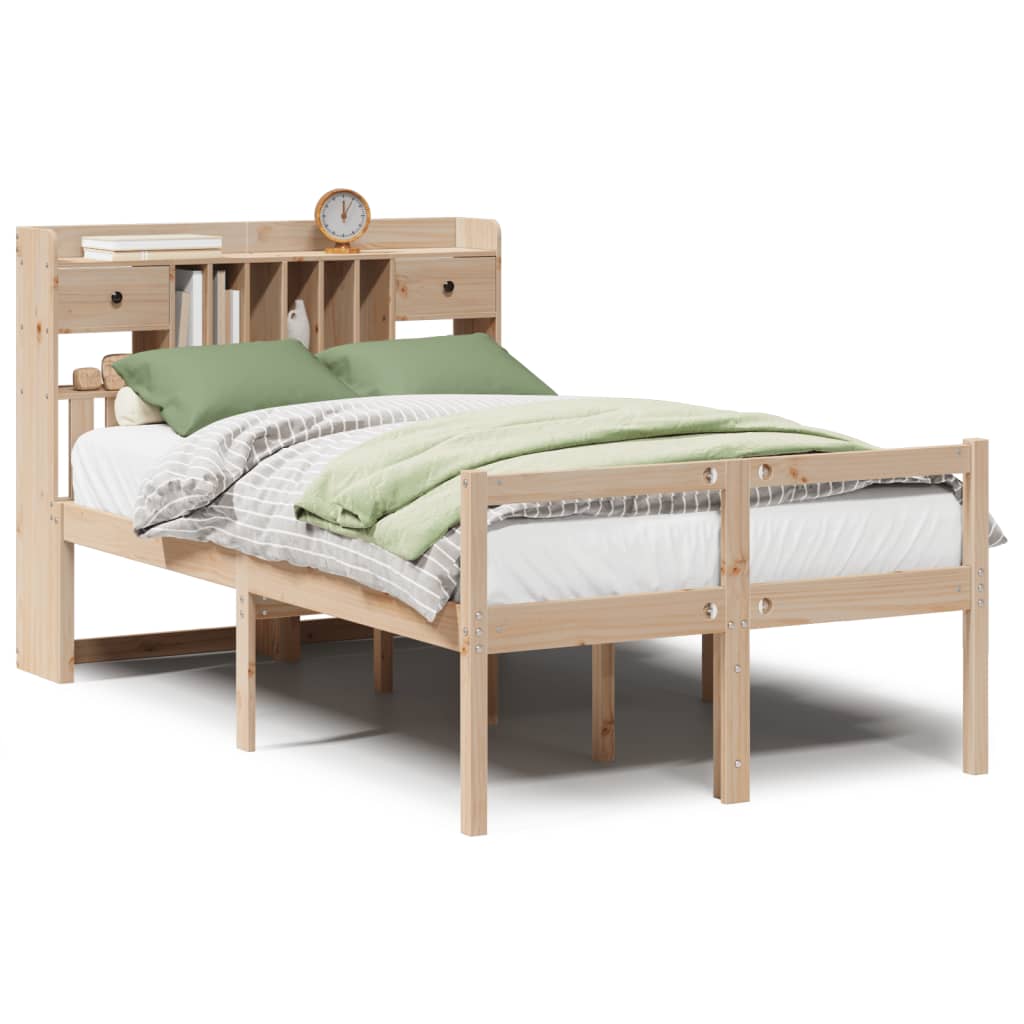 Solid Wood Bed with Shelf Without Mattress 135 x 190 cm Pine Wood