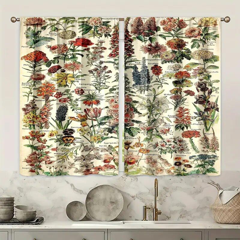 Christmas Decorations Retro Plant Animal Illustration Pattern Printed Curtains Home Decoration Room Curtain Made Of Polyester Washable