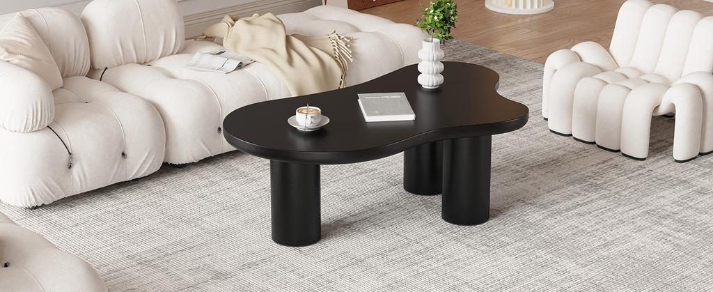 (sku precedente: N625P256509510B) Tavolino da caffè a forma di nuvola irregolare, lunghezza 107 cm, larghezza 66 cm, altezza 40,5 cm, piano in MDF, gambe in PVC e feltri protettivi