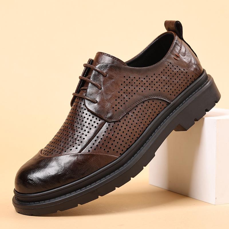 Summer hollow big head leather shoes men's British soft sole formal wear men's shoes wedding shoes men's casual shoes 2025