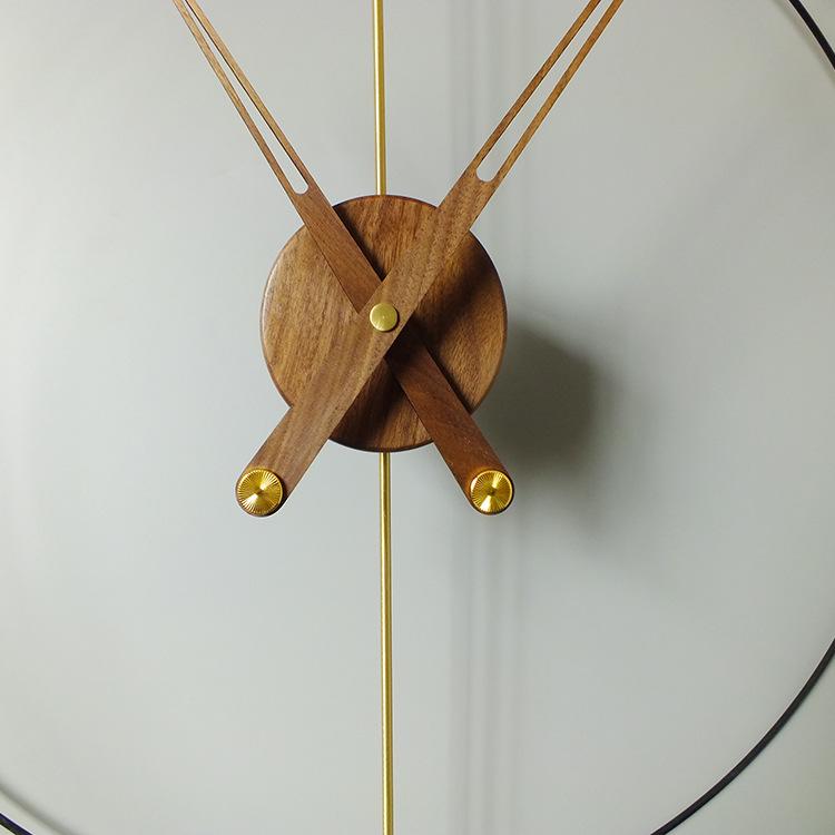 Nordic Minimalist Spanish Nomon Wall Clock in Black Walnut with Large Copper Pointer - Ideal for Hotel and Living Room Decor