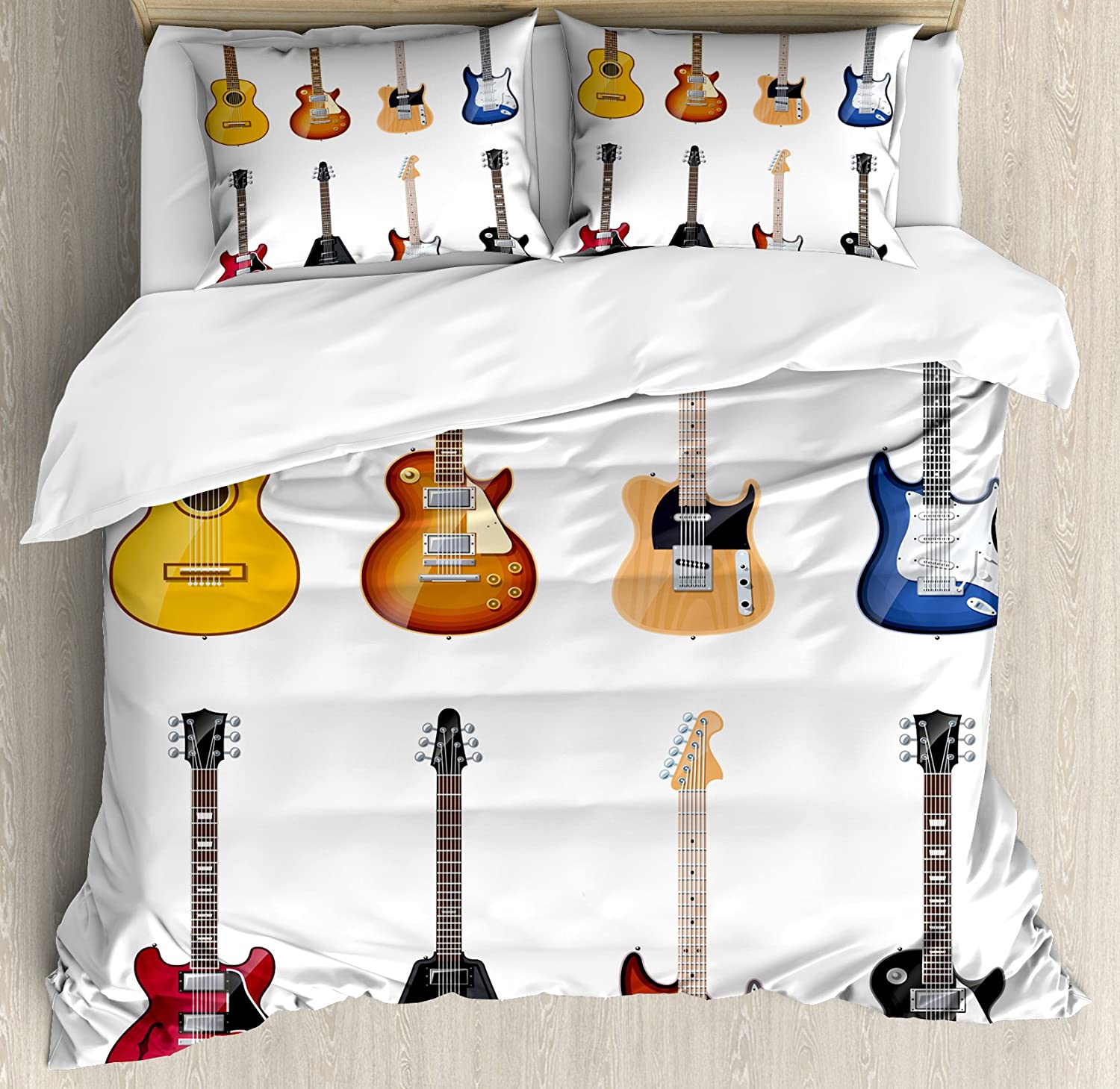Gitaar Beddengoed Set Voor Slaapkamer Bed Huis Muziekinstrumenten Set Patroon Met Diverse Acous Dekbedovertrek Dekbedhoes Kussensloop AU Single(140x210cm)