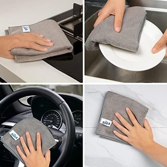 MR.SIGA microfiber cleaning cloth streak-free commercial rag kitchen dishcloth gray 32 x 32cm 12 pieces
