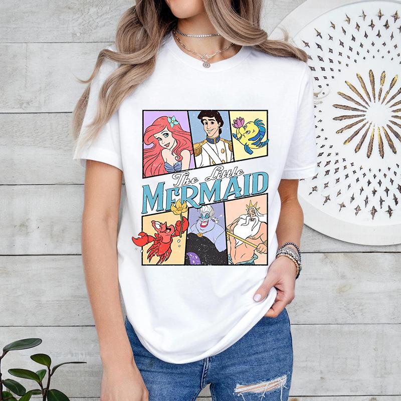 Disney La Sirenetta Ariel Stampa Donna Moda Estiva Casual Maglietta da Donna Cotone Puro Manica Corta Top Personalizzato