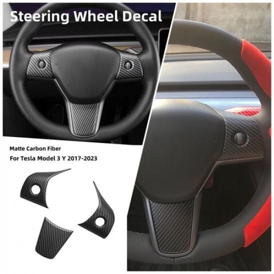 

For Tesla Model 3 Y Carbon Fiber Steering Wheel Switch Button Trims Accessories