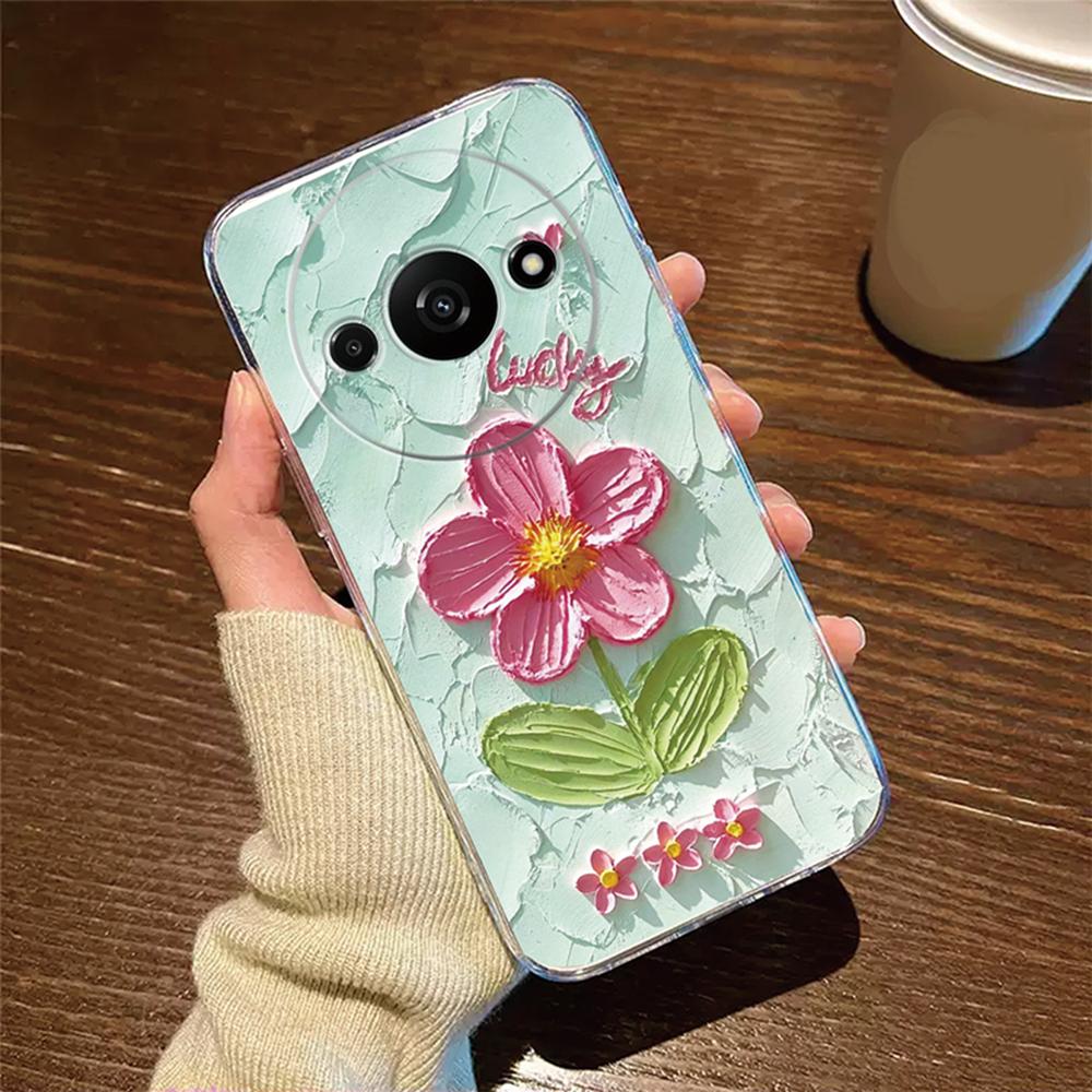 Rose Flower Oil Painting Pearl Phone Case Transparent Clear For Xiaomi Redmi A3 A1 A2 Plus A5 A3X Cover Silicone RedmiA3 6.71"