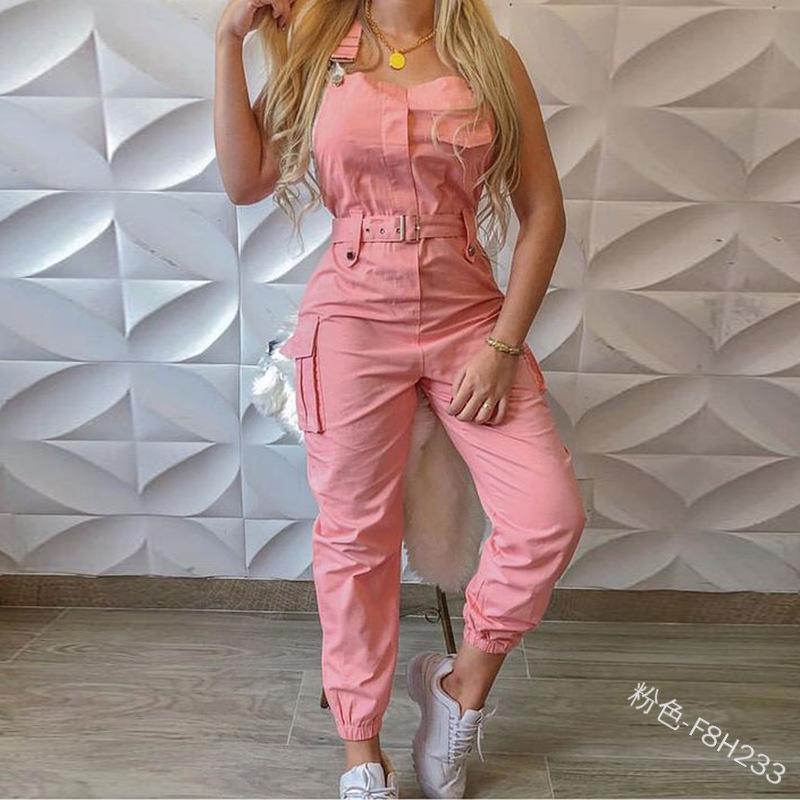 

Women s Strapless Jumpsuit with Belt and Pockets, Casual Wide Leg Romper in Pink, Gray, Khaki 5XL рожевий
