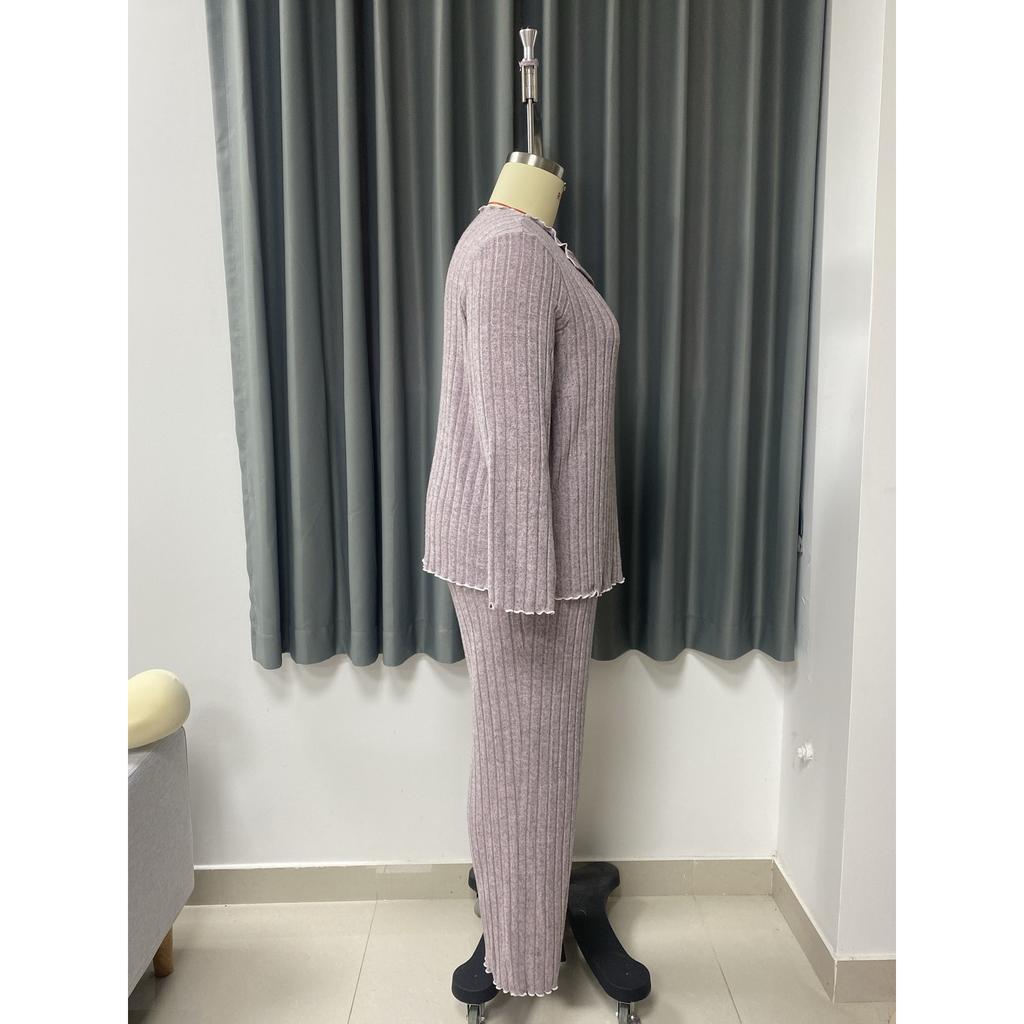 Pijama para Mujer Talla Grande Otoño/Invierno Conjunto Casual de Ropa para el Hogar Pantalones de Manga Larga Conjunto de Dos Piezas